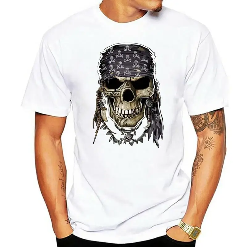 2023 New Fashion Tee Shirt Casual Pirate Skull Face Bandana T-Shirt