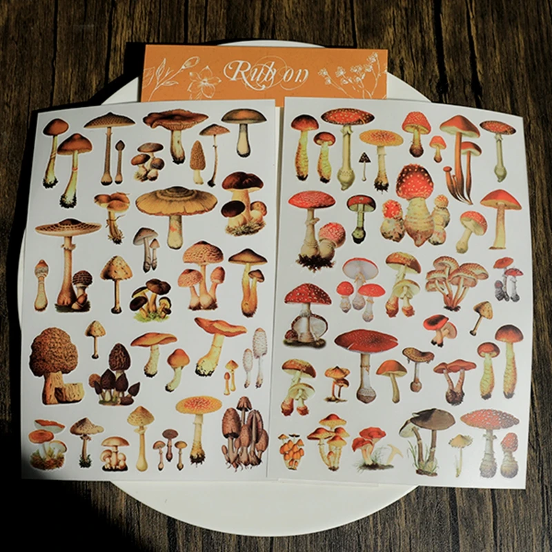 Vintage Pilz Pflanze Rub-on Aufkleber Scrapbooking Pflanzenübertragung Ästhetische Journaling Bastelbedarf Deko