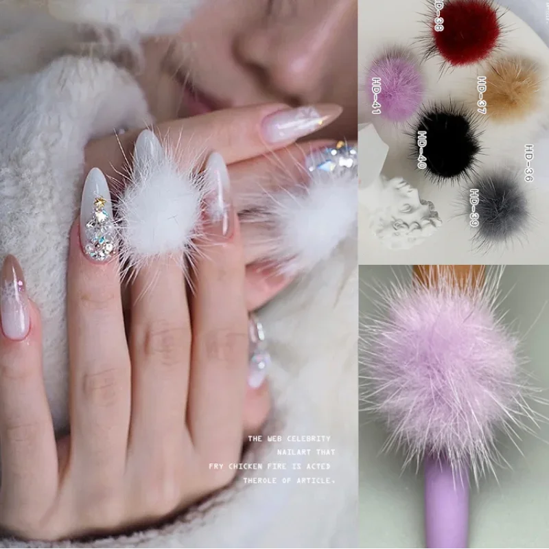 3 pezzi di ciondoli magnetici con pompon per unghie artistiche design mini pompon ciondolo con palla di pelliccia di visone 3D nail art ciondoli morbidi con palle di pelo