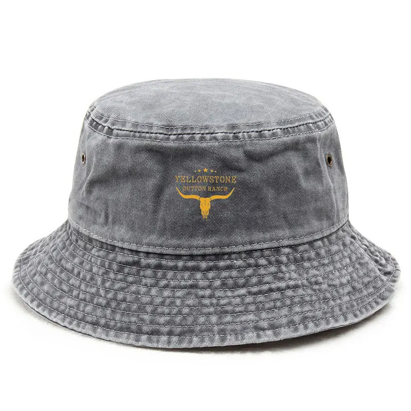 2025 Hot Yellowstone Bucket Hat Vintage Washed Fishing Hat for Men Sun UV Protection Outdoor Summer Bull Skull Cowboy Style Cap