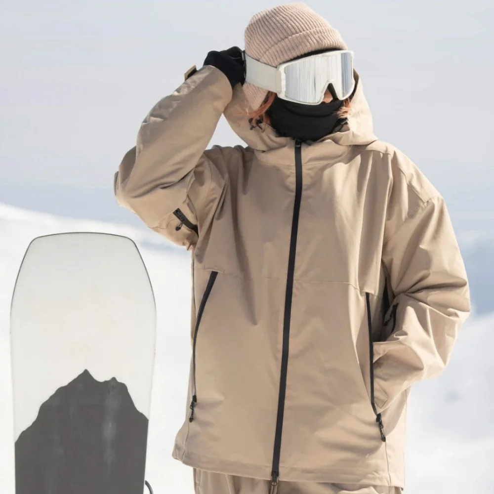 New Men Minimalist Skiing Jackets Hoodie Winter Sports Breathable Outdoor Waterproof Snowboarding Tops Loose Solid Ski Coats
