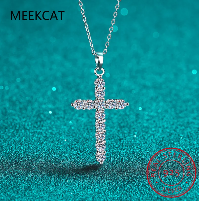 3mm D Color Moissanite Jesus Cross Pendant for Women Men S925 Silver 18k White Gold Plated Necklace Wedding Jewelry Gift