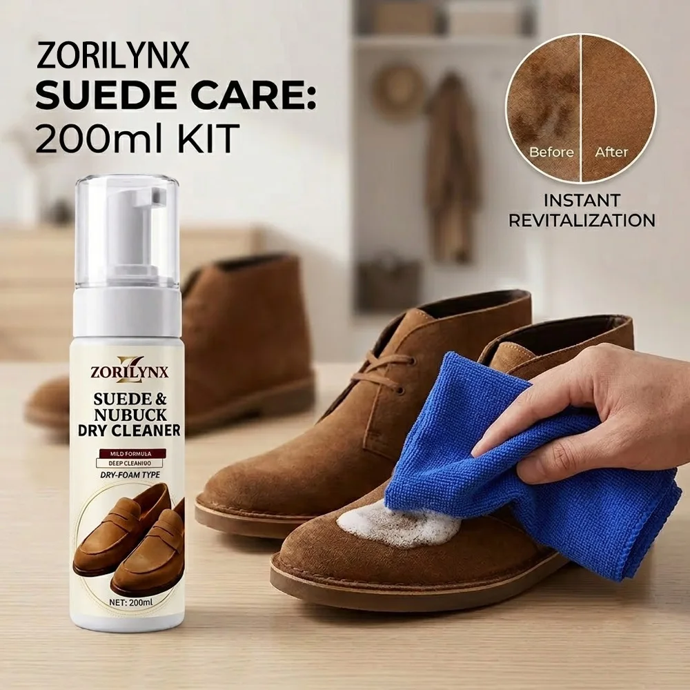 200ML Suede and Nubuck Cleaner Dry Foam Spray Mild Deep Cleaning Premium Shoes Sneakers Boot Leather Care Fluid ZORILYNX
