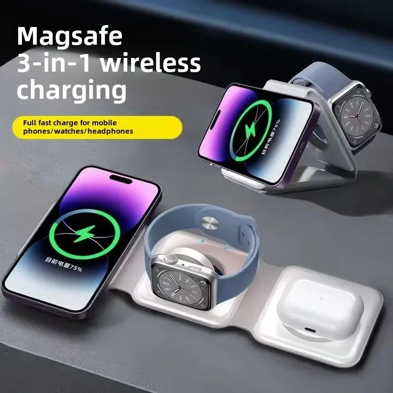 Foldable Three in One Portable Wireless Charger Suitable for Iphone 16 15 14 13 Pro Max IWatch Airpods Fast Charging Dock