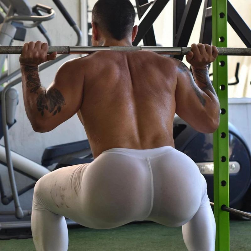 

men Ultra thin leggings transparent silk long home pants sexy sports gay low waist fitness mens underwear sissy pants for gay