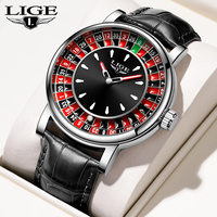 LIGE Quartz Man Watch Luxury Fashion Creative Roulette Game Dial Design Leather Casual Life Waterproof Watches for Men Gifts+Box
