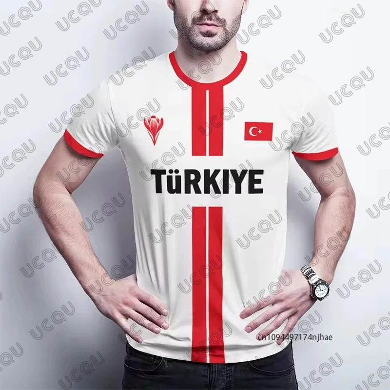 2026 New Turkey Football Jersey For Children T-Shirt Breathable Turkish Flag 3D Print Summer Sports Tees Casual Kids/Adult Tops