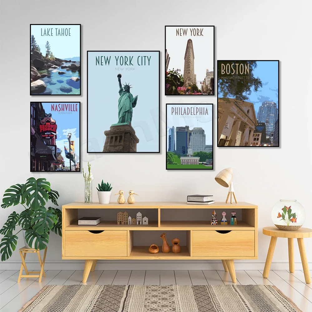 New York City, Nashville Tennessee, Utah, Philadelphia, Nevada, Massachusetts, Washington DC, Niagara Falls USA Travel Poster