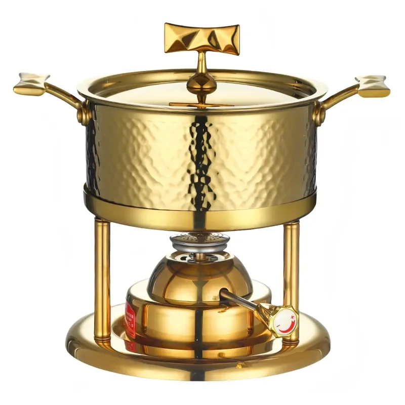 Portable Stainless Steel Personal Hot Pot for Indoor Outdoor Use Gold Finish Mini Cooking Pot for One Person Electric Heating