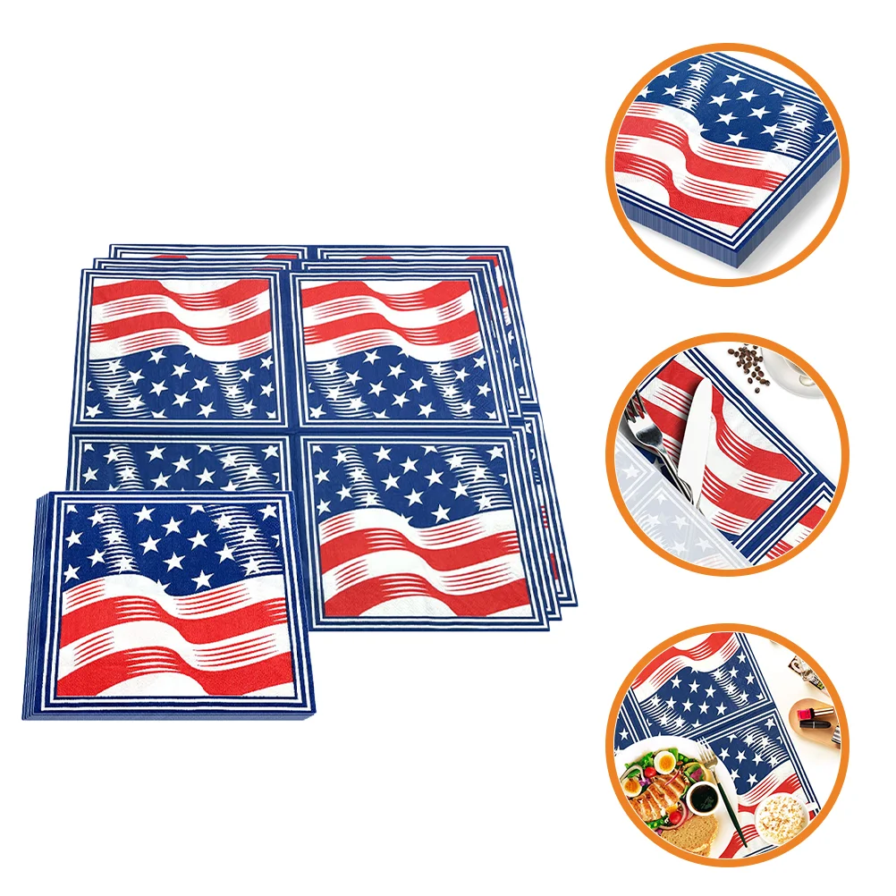 Guardanapos de papel decorativo para festas, Jantar da bandeira dos EUA, American Style, Servindo Utensílios, 40 pcs