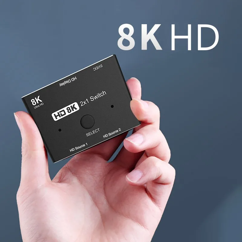 8K Switcher Hd2.1 Converter 2 In 1 Out Splitter Support Power Management Multi-Function Portable Distributor