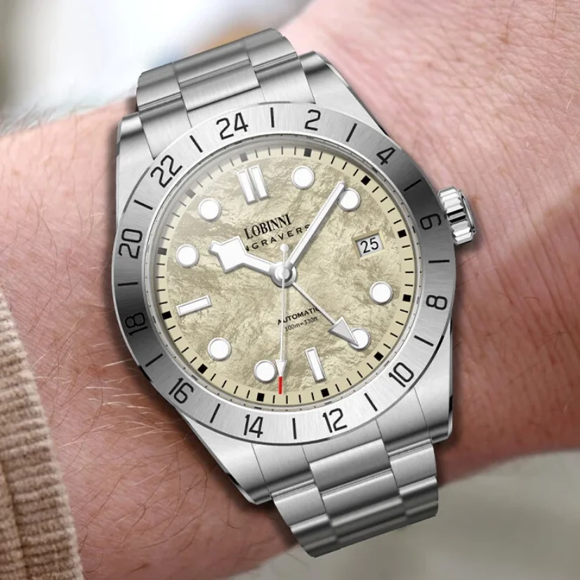 

Lobinni мужские автоматические часы Pilot 40 мм GMT механические наручные часы 10ATM водонепроницаемые сапфировое зеркало светящийся стальной безель NH34