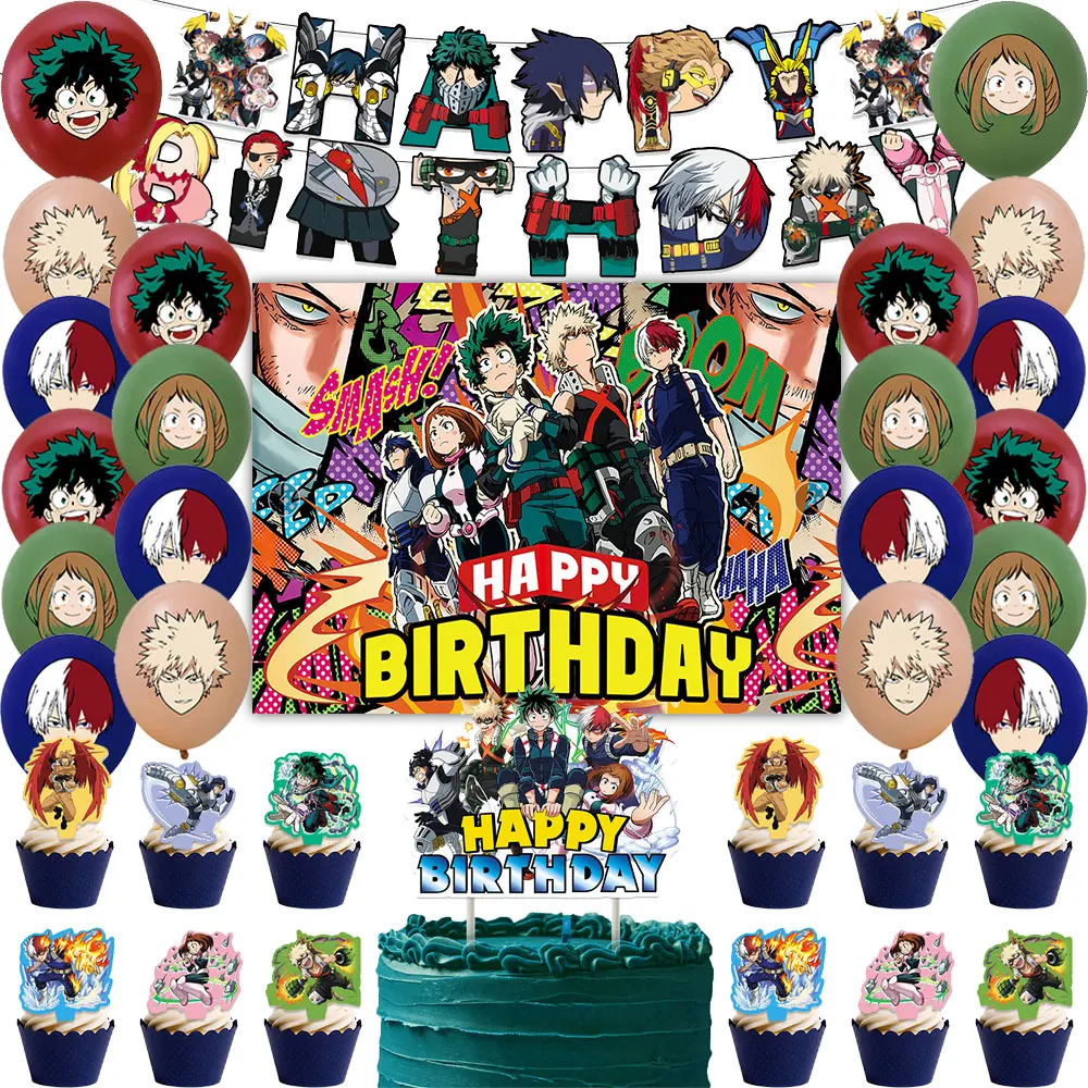 My Hero Academia Birthday Party Decoration Supplies Backdrop Banner balloon Sling Boy Gift Baby Shower Studio Photography Prop