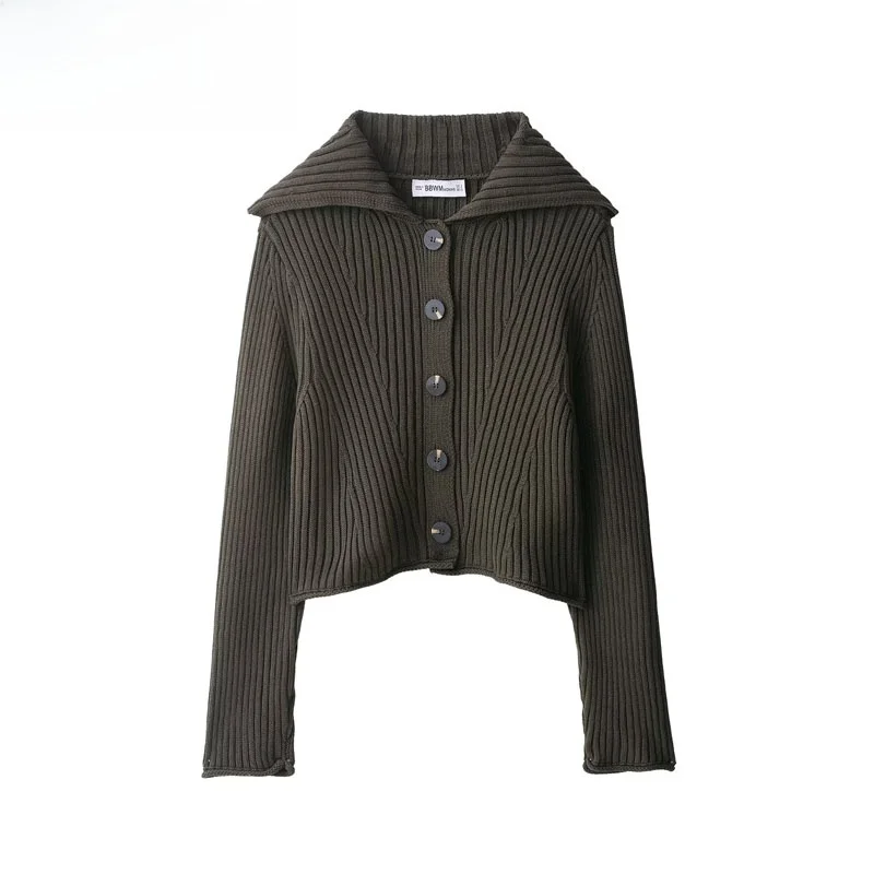 

ZBZR Faionable Knitted Long Sve Coat Women's Autumn New Sle Button Flip Cover Collar Polyester Fiber Casual Cardigan