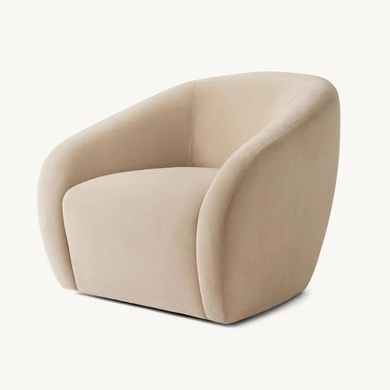 

French luxury wool rotating lounge chair, contemporary accent sofa comfortable fabric interior living room furniture