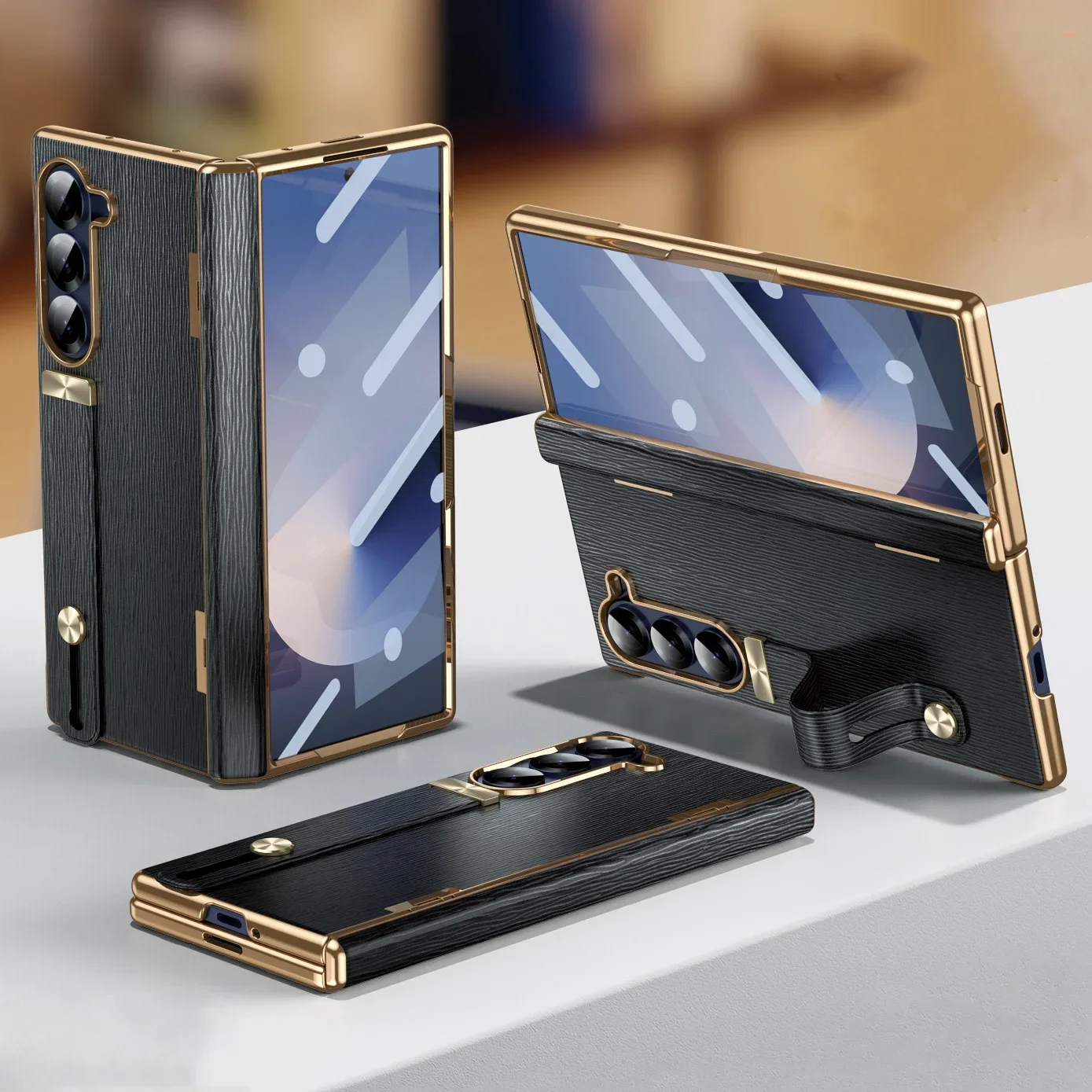 

Invisible Stander Plating Frame Phone Case For Samsung Galaxy Z Fold 7 6 5 4 With Screen Protector Film Full Protective Cover