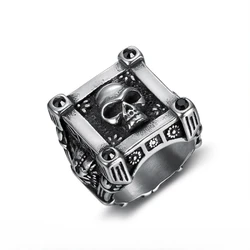 Vintage Gothic Jewelry Square Skull Biker Stainless Steel Rings for Men's Sizes 7-15