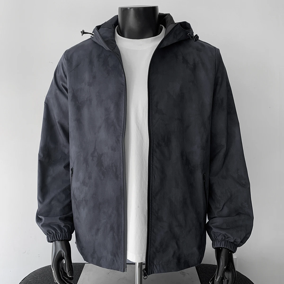 

Ink Painting Print Men's Jacket Loose Fashion Casual Soft Autumn Comfortable Hooded Jacket Male Gray Windbreaker Streetwear