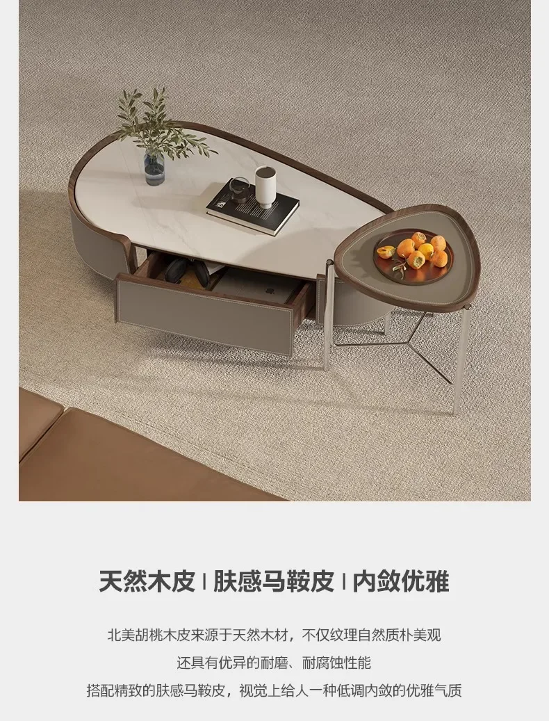 Italian Minimalist Living Room Home Coffee Table Modern Light Luxury Tea Side Table Combination Stone Plate Microlite Tea Table