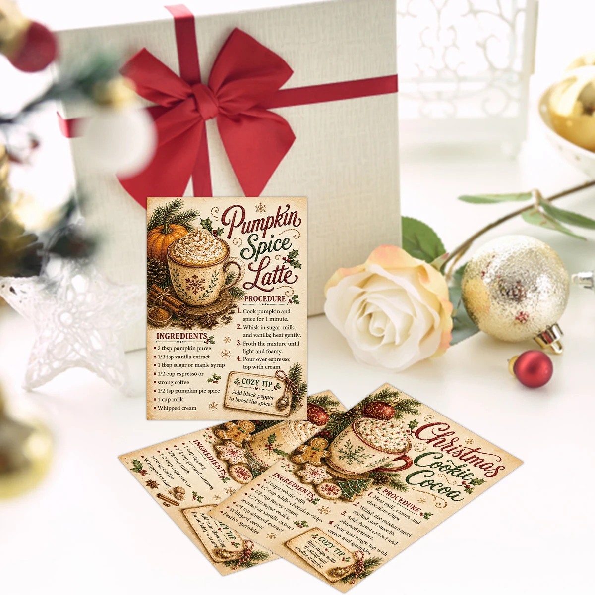 20 Stück Weihnachts-Getränke-Rezeptkarten, Getränke-Zutatenliste/Schritt-für-Schritt-Anleitung, für Küchen- und Kaffeebar-Dekoration, selbstgemachte Geschenke – Detail 2