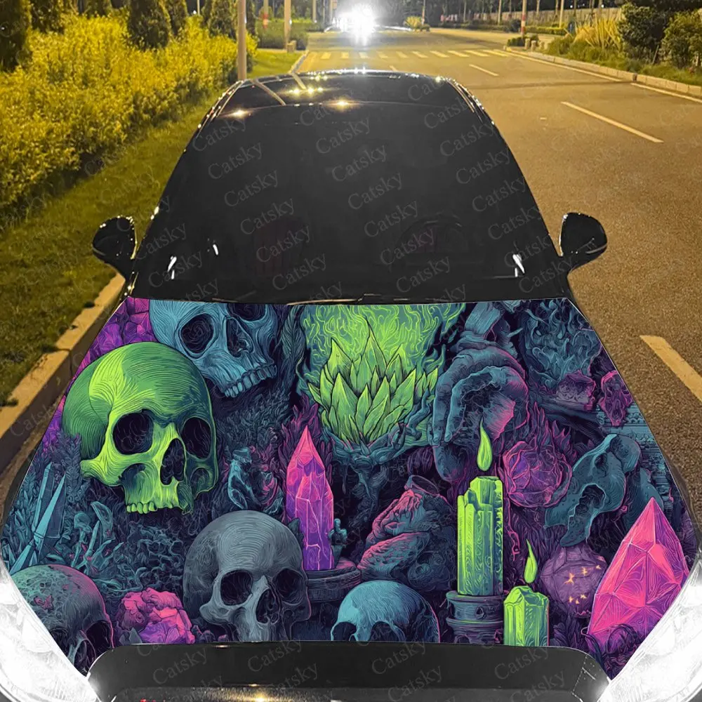 

Sinister Purple Skull Car Hood Stickers - Self-Adhesive, Waterproof and Durable Vinyl Wrap, Decorate And Protect Your Car - The