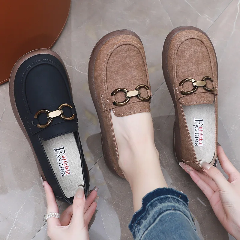 

Fashion Slip-on Loafers Metal Decoration Shallow Women Shoes Outdoor Casual Walking Shoe Comfortable Breathable Ladies Flats New