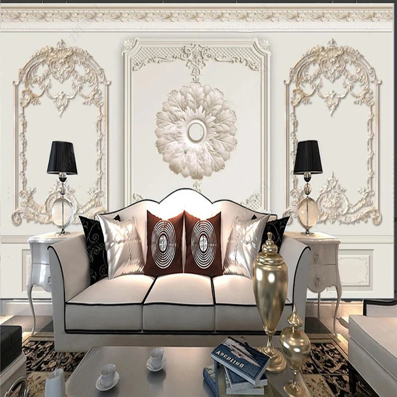 Custom Photo Wallpaper Modern European White Plaster Carving Murals Living Room Bedroom Study Sofa TV Home Decor Papel Tapiz 3D