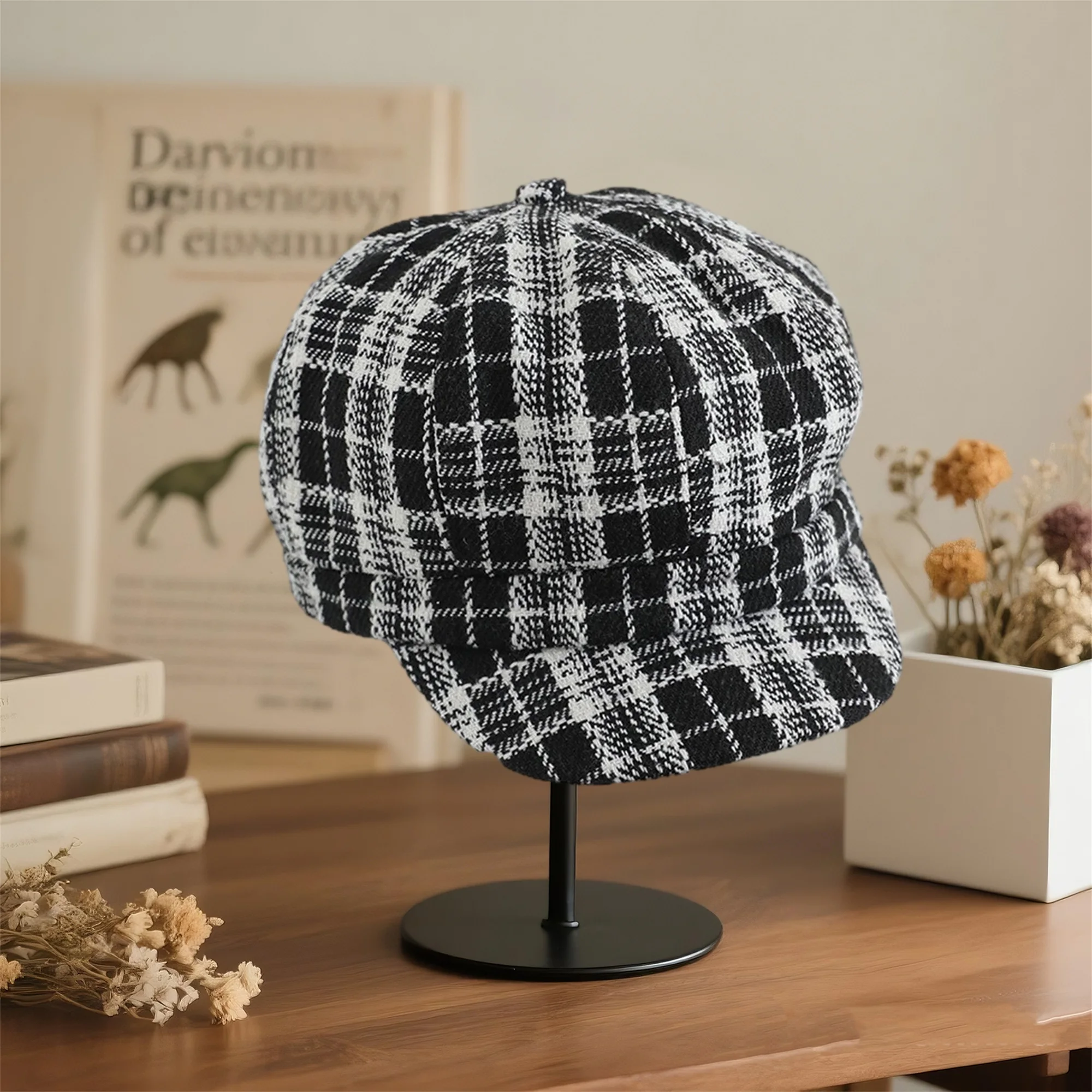 

Fashionable Plaid Beret Hat for Kids Stylish Artist Beanie Cap for Travel Shopping and Parties Trendy Painter Beret