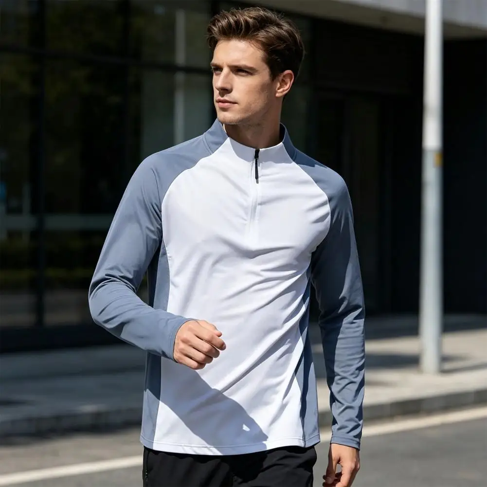 Sports quick drying long sleeved men's 2026 autumn and winter warm running T-shirt with half zipper top for outdoor cycling trai