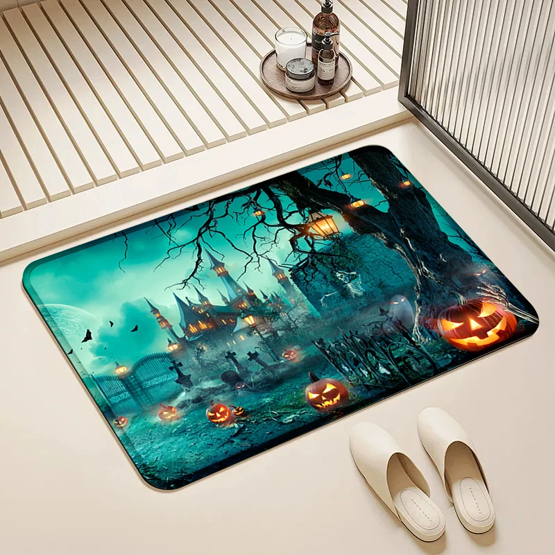 

Halloween Ghost Castle Door Mat Non-Slip Washable Floor Rug for Home Holiday Entrance Decor