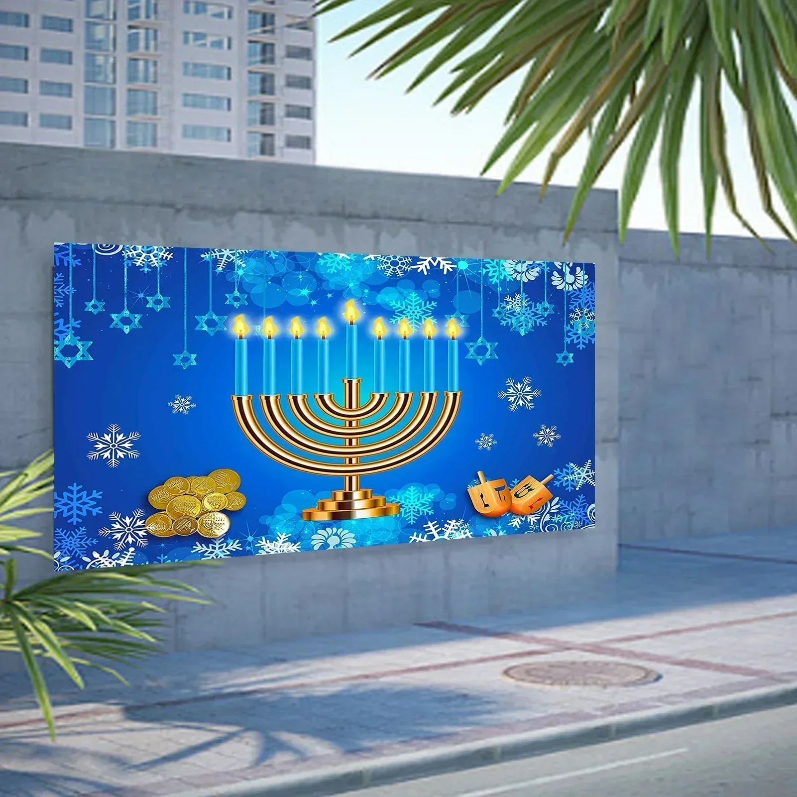 Happy Hanukkah Backdrop, Hanukkah Photography Background, Decorations Candlestick, Jewish Holiday Party Decor, Chanukah Supplies