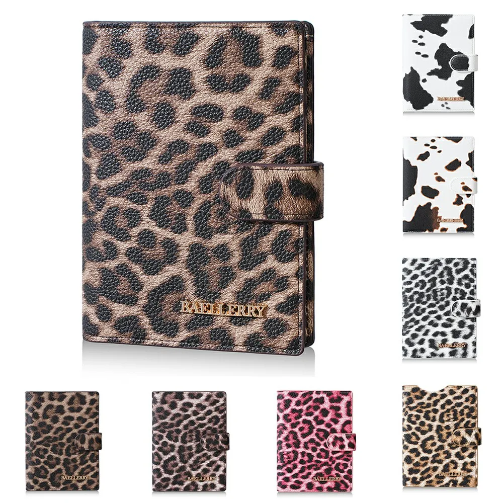 1Pc-Baellerry Women's Leopard Print Passport Holder, Pu Leather Travel Wallet, with 24 Card Slots + Coin Pocket, Travel Document Organizer with Dual Passport Slots