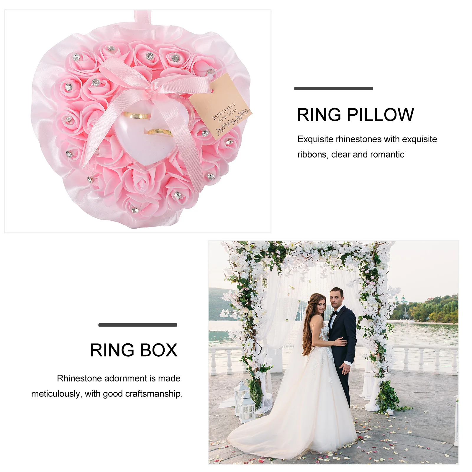 

Heart Shaped Wedding Ring Holder Transparent Box Rhinestone Decor Flower Jewelry Storage Case Bridal Party Accessories Cushion