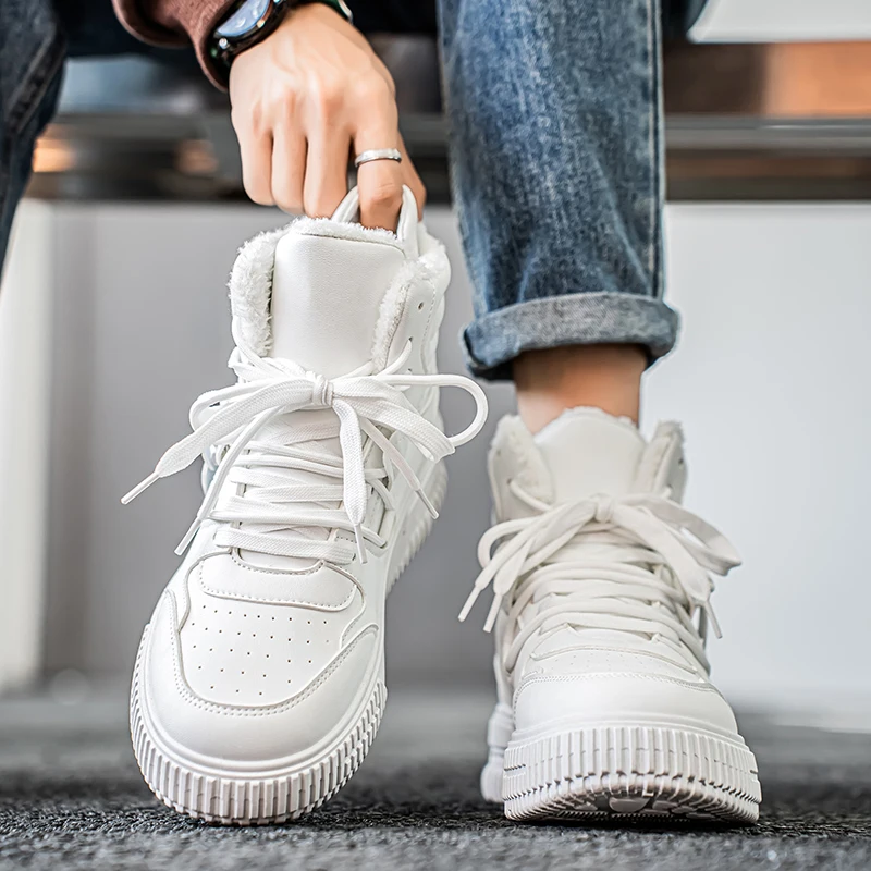 للجنسين الشتاء سكيت الدافئة حذاء من الجلد مع الفراء الرجال أحذية رياضية الراحة عدم الانزلاق ارتداء مقاومة وحيد الثلوج الأحذية الشتاء حذاء كاجوال #5