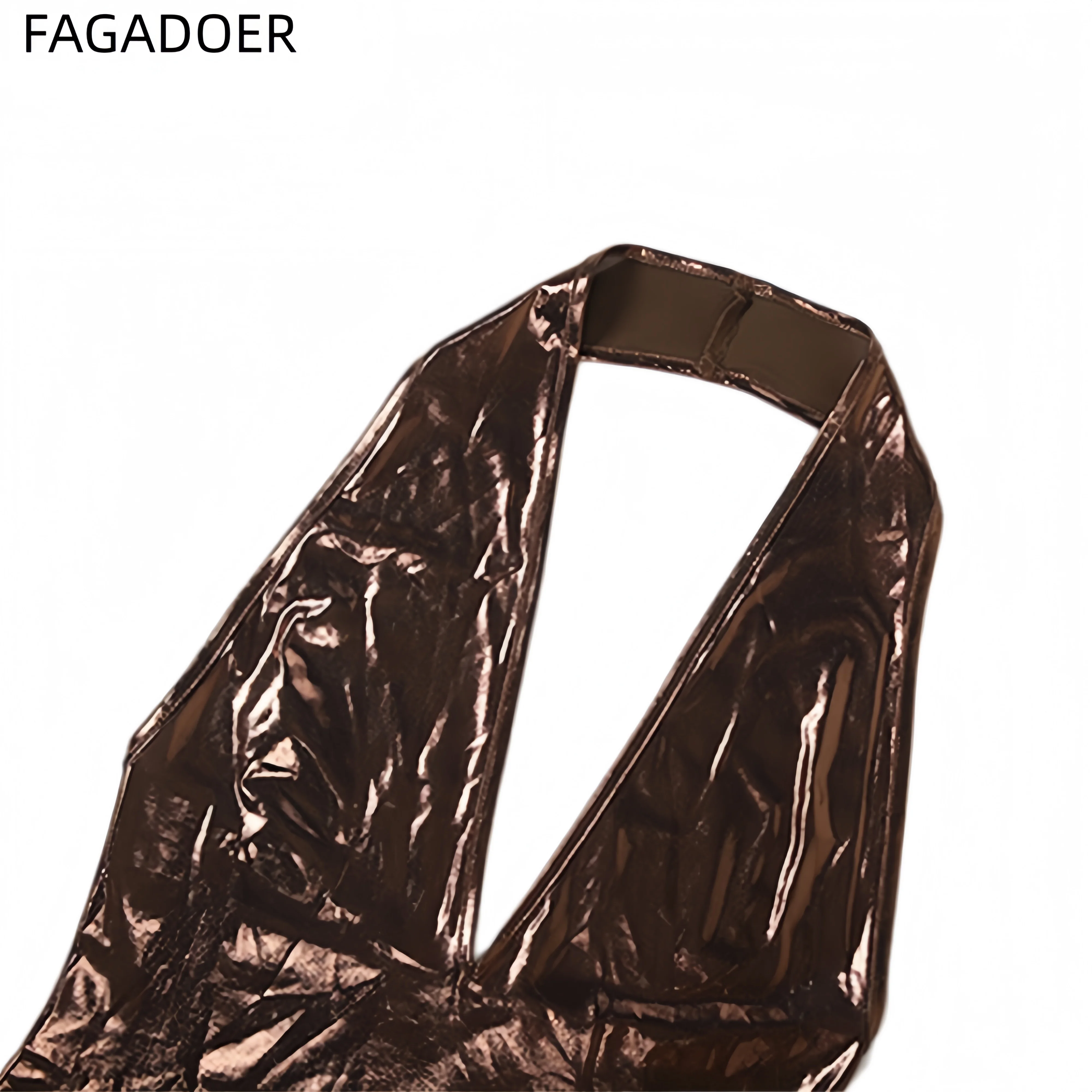 FAGADOER Women Metallic Two Piece Set Halter Deep V Top Low Rise Capri Pants Sexy Bodycon Y2K Party Clubwear Outfit - view 6