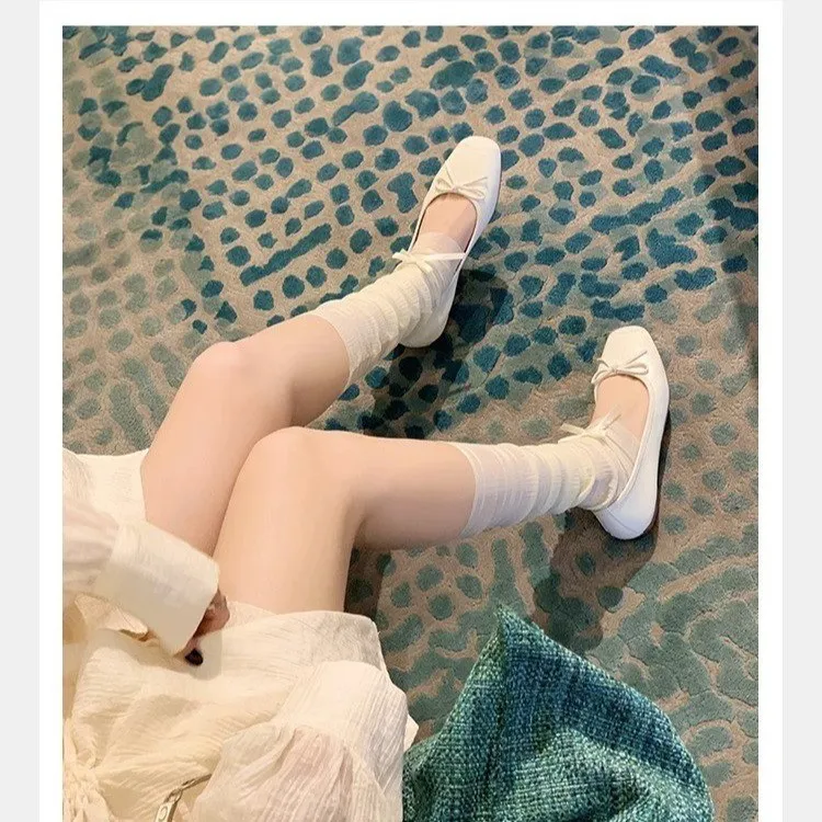 Flat ballet shoes large size 42 single shoes 2024 summer new round head shallow mouth flat sweet bow mary jane shoes