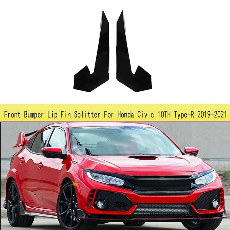 Car Front Bumper Lip Fin Splitter Spoiler Canard Sticker For Honda Civic 10TH Type-R 2019-2021