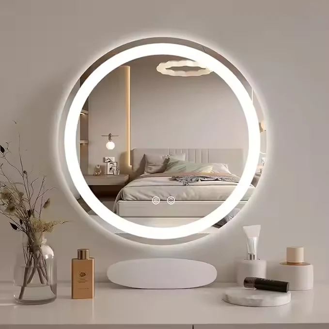 Round Anti-Fog LED Bathroom Vanity Mirror Smart Illuminated Wall Mirror for Hotel Villa Salon