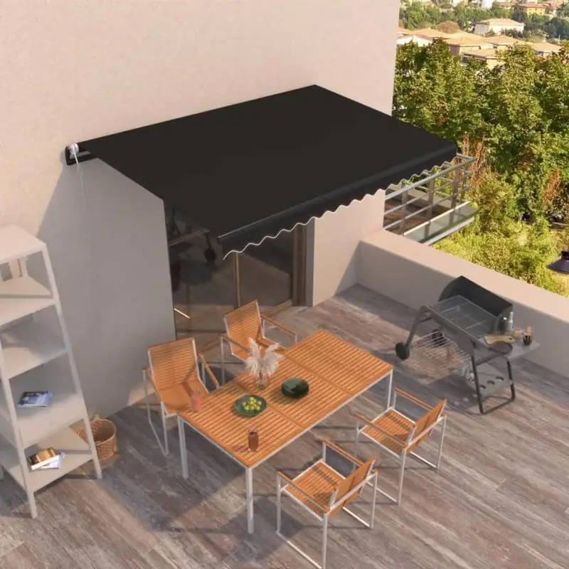 Auvent rétractable automatiquement, 400x350 cm, anthracite, résistant aux UV, abri extérieur résistant aux intempéries pour jardin, barbecue, fête, terrasse, protection solaire, mobilier