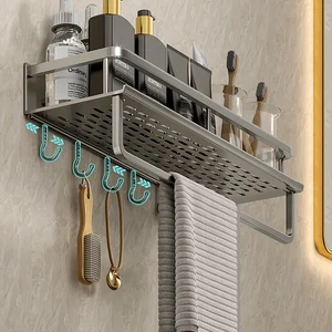 Badezimmer Rack Badezimmer Regal Badezimmer Raumhängebat Aluminium Badezimmer Veranstalter an der Wand hängen 10 Hauptkleiderschrankregal - №9