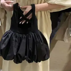 Robe de princesse noire à dos ouvert pour filles, haut précieux, nouveau, été, 2023