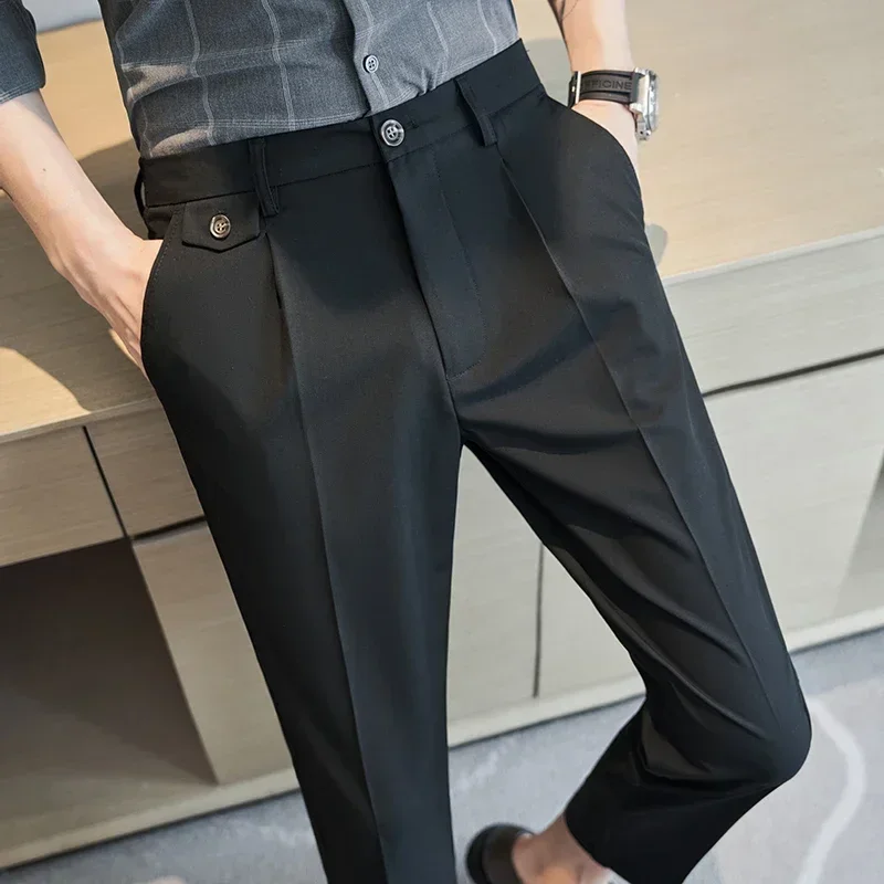 New Formal Pants for Men High Quality Slim Fit Business Fashion Casual Suit Pants Spring Male Solid High Waist Dress Pants 36