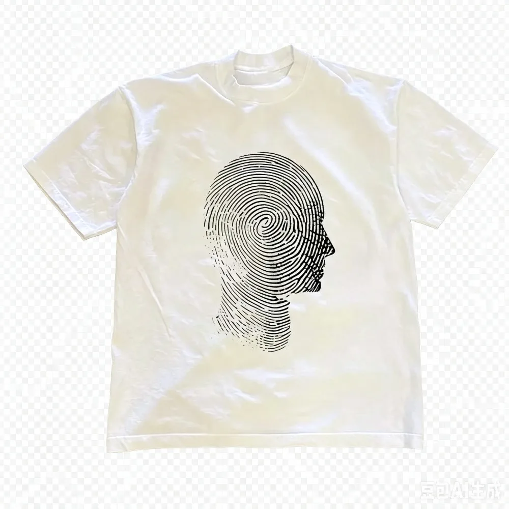 Fingerprint Human Head Profile Graphic T-Shirt 2 Colors Minimal Abstract Art Cotton Short Sleeve Casual Streetwear Tee