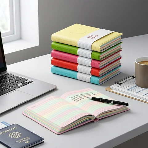 Zoyiancy 6 Pack Mini Pocket Notebooks PU Leather Look Covers, Small Smiley Diary Notepad Set for Everyday Purse, Office Desk Workspace and Travel Notes