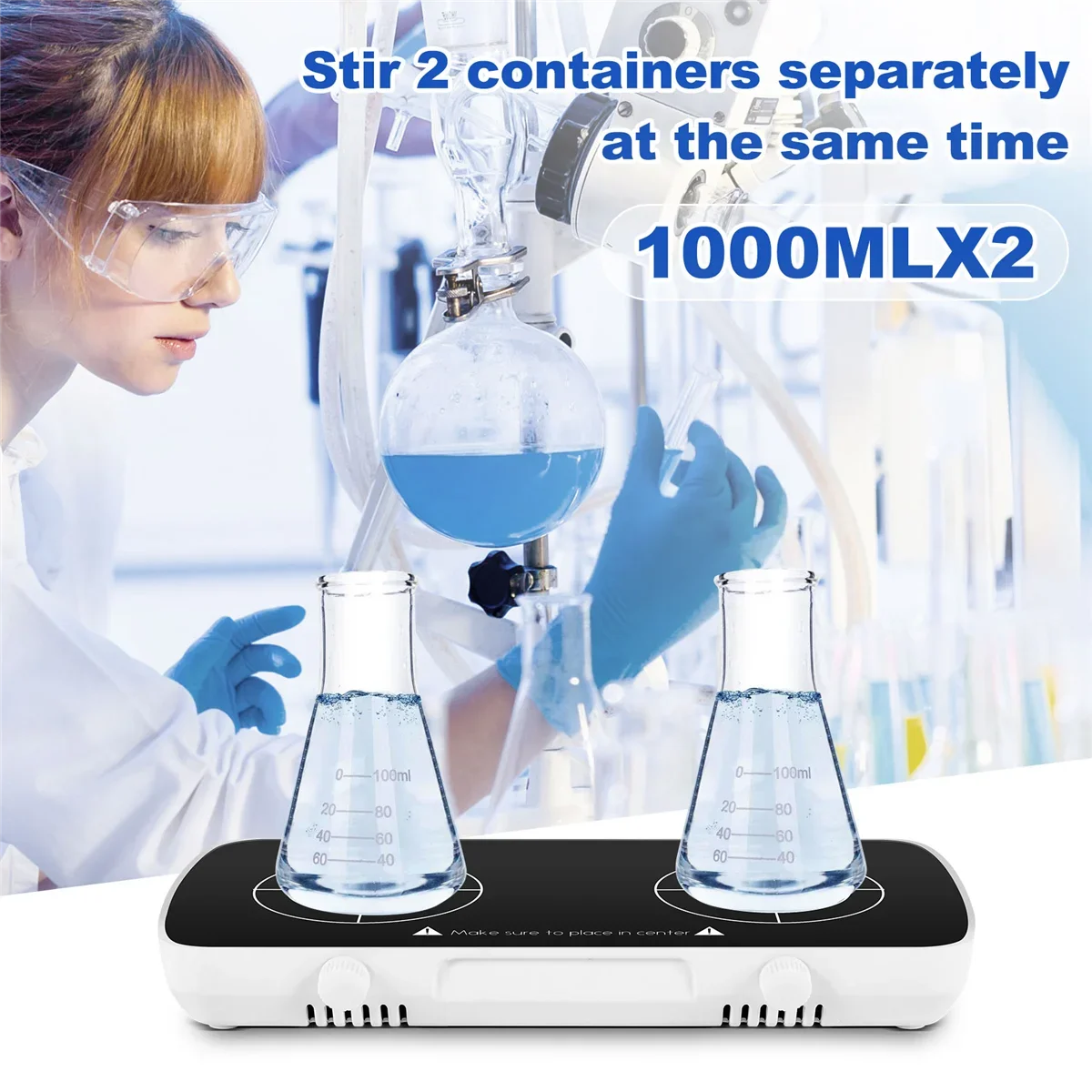 B-M Mini Magnetic Stirrer with Stir Bar,2 Independent Working Panel Lab Mixer,1L+1L Capacity,0-4000RPM Adjusat Speed