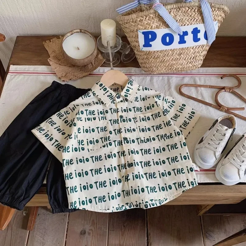 Boys Girls Kids Summer Shirt Children's Alphabet Print Casual Short Sleeve Top 2026 New Fashion Tee for Baby Toddler​