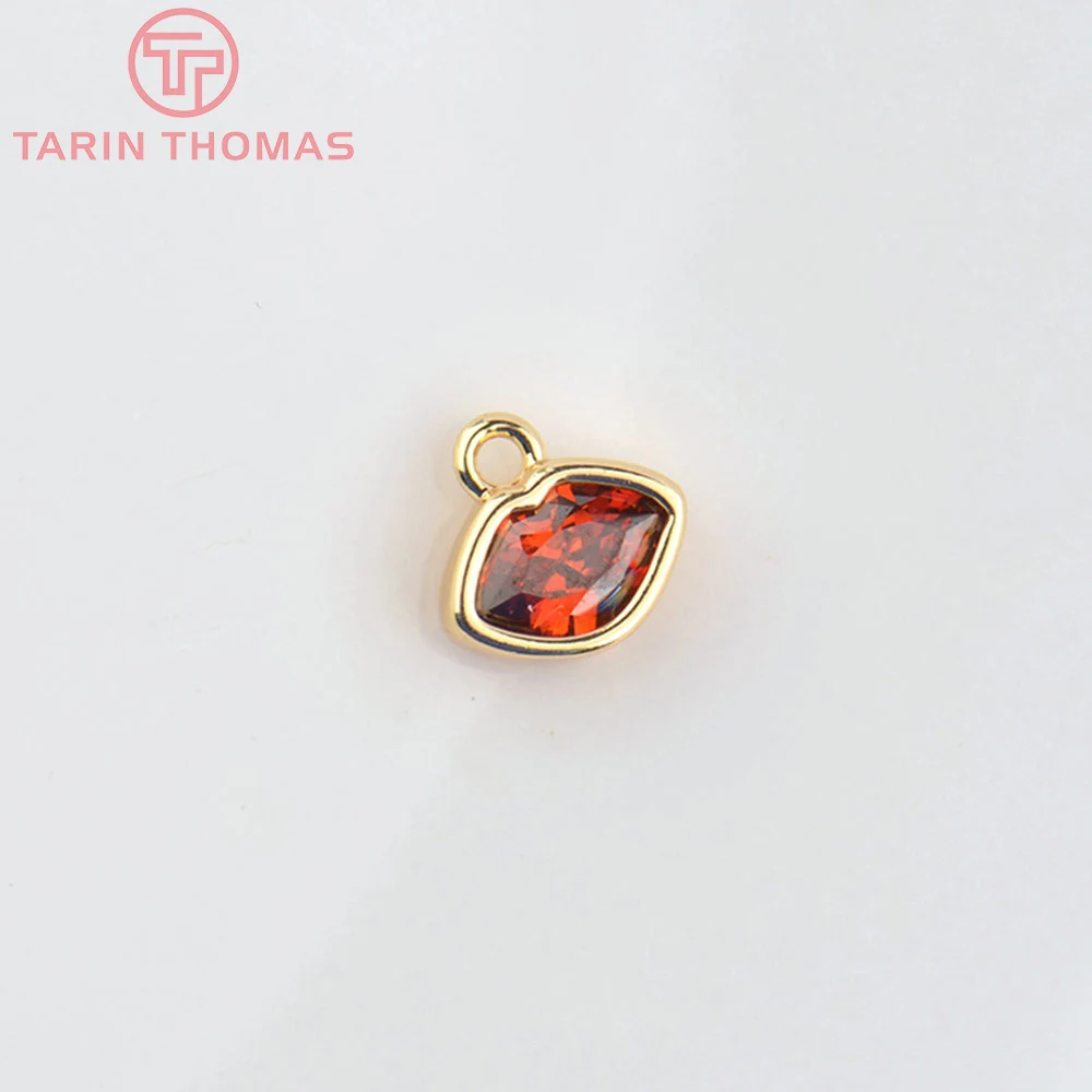 (4892) 4PCS 7x5MM 24K Gold Color Brass with Zircon Lips Shape Charms Pendants High Quality DIY Jewelry Making Findings Wholesale
