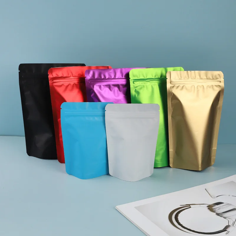 Stand Up Resealable Smell Proof Aluminum Foil Zipper Bag Snacks Food Dried Fruit Storage Pouches Tear Notch Mylar Bags