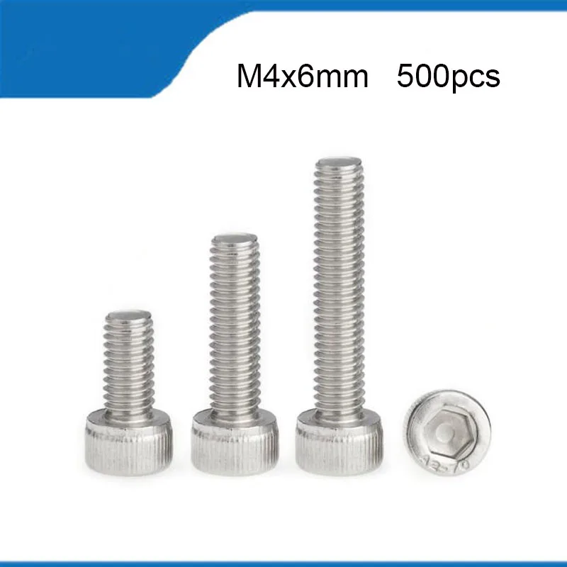 

Free Shipping 500pcs DIN912 M4*6mm A2-70 304 Stainless Steel M4 Screw Length 6mm Allen Hexagon Hex Socket Cap Head Screw M4 Bolt