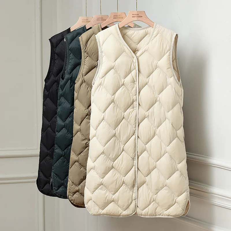 New American Fashion Autumn Winter Sleeveless Down Jacket for Women Parkas Casual Vintage Single Breasted Solid Coats